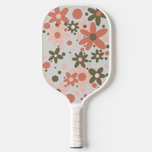 Perzik, koraal, groene bloemen pickleball paddle (Voorkant)