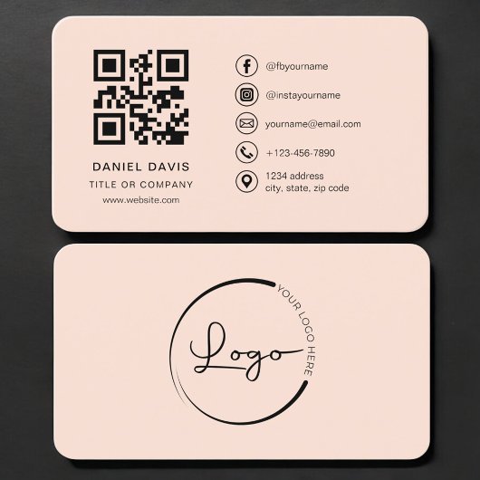 Perzik Koraal Logo QR Code Professioneel Visitekaartje