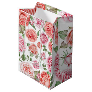 Perzik Koraal Roze Rozen Groene Bladeren Bruiloft Medium Cadeauzakje