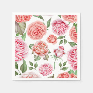 Perzik Koraal Roze Rozen Groene Bladeren Shabby Ch Servet