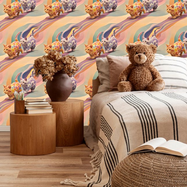 Perzik Lavendel Katten Leuk Speels DIY Peel en Sti Behang (Creator heeft geüpload)