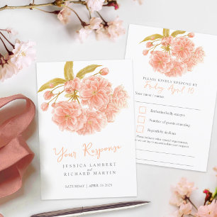 Perzik lente bloemenbruiloft waterverf RSVP Kaartje