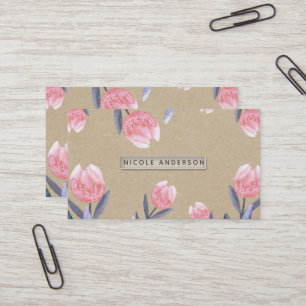 Perzik Lentewaterverf Tulpen Rustieke Kraft Chic Visitekaartje