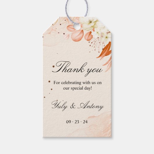 Perzik licht Sinaasappel bruiloft dank u gunst Cadeaulabel (Voorkant)