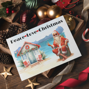 Perzik Liefde Kerstman Strand Feestdagen Kaart