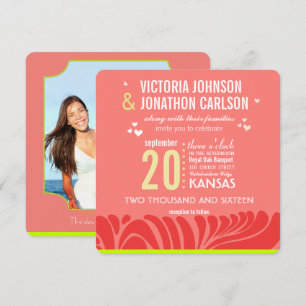 Perzik, Limoen en Berry Art Deco Wedding Invitatio Kaart