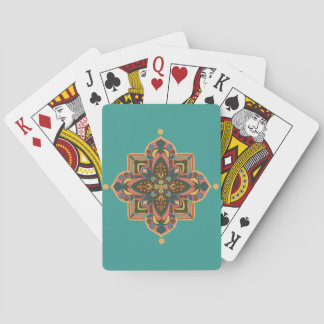 Perzik Mandala met groene achtergrond Pokerkaarten