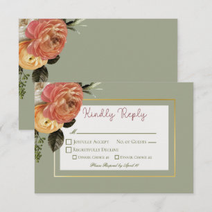 Perzik Mimosa Blooms Bloemen Bloemen Bruiloft RSVP Kaartje