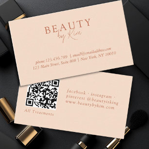 Perzik, minimaal elegant, Salon QR-code Visitekaartje