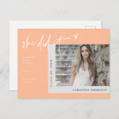 Perzik Minimaal Foto Zij deed het Afstuderen Briefkaart (Voorkant / Achterkant)