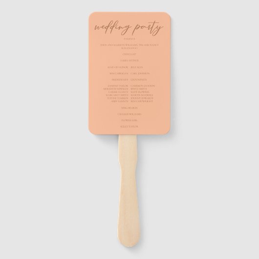Perzik Minimalistisch Script Zomer Bruiloftsprogra Handwaaier (Achterkant)
