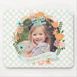 Perzik Mint Girly Floral Wreatfoto Aangepast Muismat