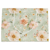 Perzik Mint Mooie Rozen Bloemrijke Bruids Shower Groot Cadeauzakje (Voorkant)