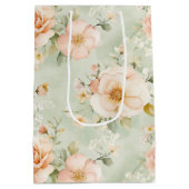 Perzik Mint Pretty Rozen Bloem Bruids Shower Medium Cadeauzakje (Achterkant)