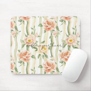 Perzik Mint Pretty Rozen Bloemstrepen Muismat