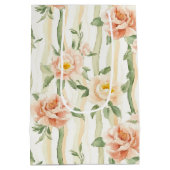 Perzik Mint Rozen Bloemrijke Strepen Bruidsfeest Medium Cadeauzakje (Achterkant)