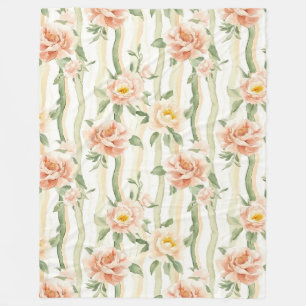 Perzik Mint Rozen Bloemrijke Strepen Verjaardag Fleece Deken