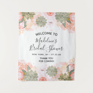 Perzik Mint Succulent Bloem Bruidsfeest Verwelkomi Wandkleed