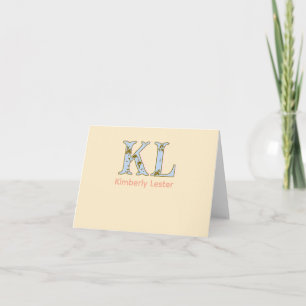 perzik monogram naam letter vintage vet pastel ret bedankkaart