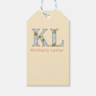 perzik monogram naam letter vintage vet pastel ret cadeaulabel
