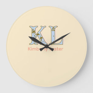 perzik monogram naam letter vintage vet pastel ret grote klok