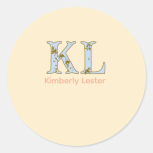perzik monogram naam letter vintage vet pastel ret ronde sticker