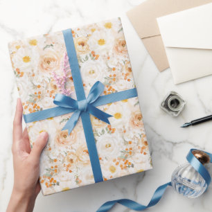 Perzik Oranje Bloemen Verjaardag Cadeaupapier