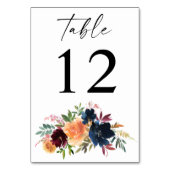 Perzik, Oranje en Bourgogne Floral Table Number Kaart (Achterkant)