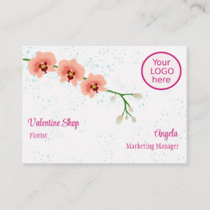 Perzik orchidee bloemen blauwe splash achtergrond visitekaartje