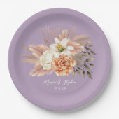 Perzik Paarse bloemen bruiloft Papieren Bordje (Voorkant)