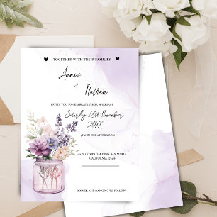 Perzik paarse bloemen in Mason Jar bruiloft uitnod Briefkaart
