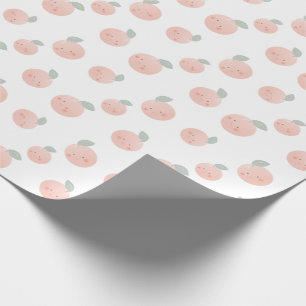Perzik Patroon Cute Kawaii Wit & Roze Cadeaupapier