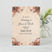Perzik Pioen Bloemen Vinage Rustieke Bruiloft Kaart (Staand voorkant)