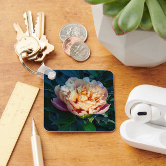 Perzik Pioen, Delicate Zomerbloei Sleutelhanger