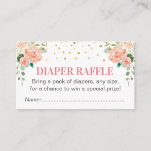 Perzik Pioen Luier Raffle Ticket Meisje Baby showe Informatiekaartje