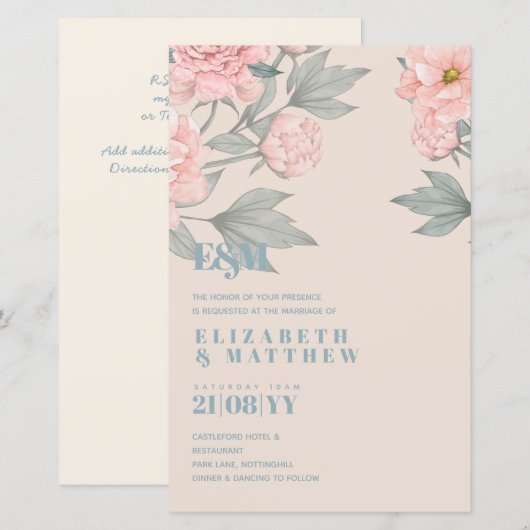 Perzik Pioenrozen Salie Bloemstukken Budget Trouwe (Voorkant / Achterkant)