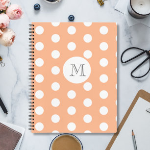 Perzik polkadot monogram notitieboek