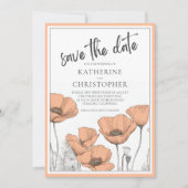Perzik Poppies Floral Modern Elegant Bruiloft Save The Date (Voorkant)