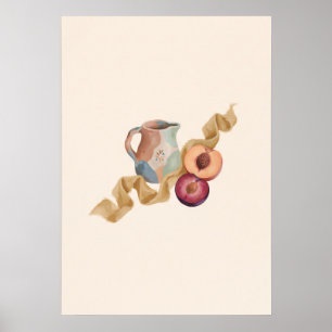Perzik Pr Plum Bloem Aardewerk Kan Still Life Kuns Poster