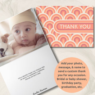 Perzik Retro Art Deco Aangepaste Foto Baby Shower Bedankkaart