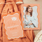 Perzik retro golvende lijst foto afstuderen kaart