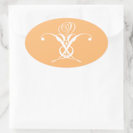 Perzik Retro wit bloeiend Roos Ovale Sticker (Tas)