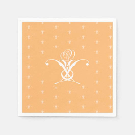 Perzik Retro wit bloeiend Roos Servet (Voorkant)