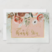 Perzik & Roest Bloemen op Groene Bruiloft Bedankkaart (Voorkant)