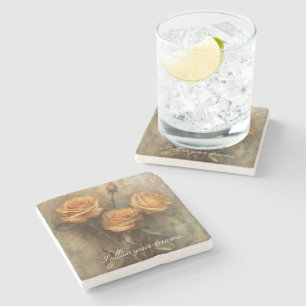 Perzik Roos Bloemen Romantisch Stenen Onderzetter