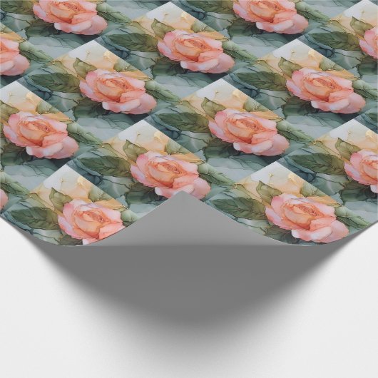 Perzik Roos Bloemige Bruidsdouche Cadeaupapier (Hoek)