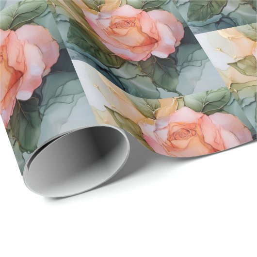 Perzik Roos Bloemige Bruidsdouche Cadeaupapier (Rol Hoek)