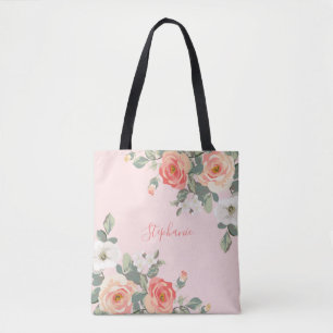 Perzik Roos Blush Roze Bloem Gepersonaliseerd Draagtas