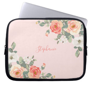 Perzik Roos Blush Roze Bloem Gepersonaliseerd Laptop Sleeve