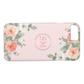 Perzik Roos Blush Roze Bloemen Monogram Case-Mate iPhone Case (Achterkant (Horizontaal))